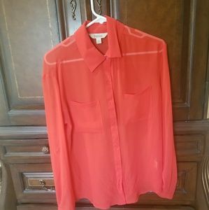 Red polyester two pocket blouse